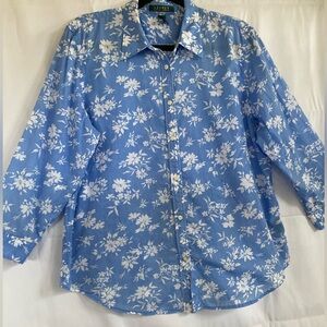 Ralph Lauren Farah Blue and White Floral Casual Shirt